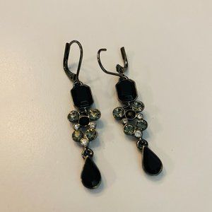 Black and Rhinestone Fashion Dangle Earrings
